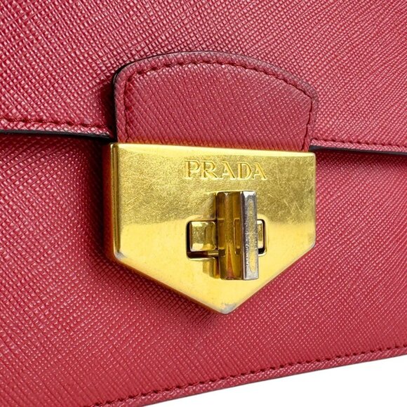 Auth PRADA Crossbody Shoulder Bag Red/Gold Leather/Metal - Picture 11 of 13